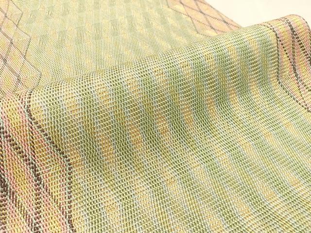 平和屋着物●ひなや工房 くむ・あむ・おる 伊豆蔵明彦 組織 全通柄袋帯 格子柄 金糸 正絹 逸品 未使用 CABK4474vp