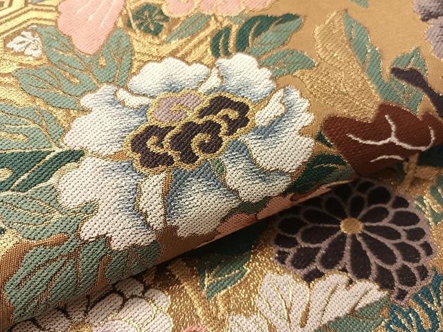 平和屋着物●六通柄袋帯 壁糸草木染 慶長吉祥錦 金糸 正絹 逸品 CABK4476vp