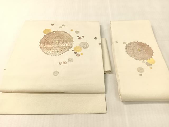 平和屋着物●塩瀬 つけ帯 刺繍 吉祥丸文 金銀彩 正絹 逸品 CABK4479vp