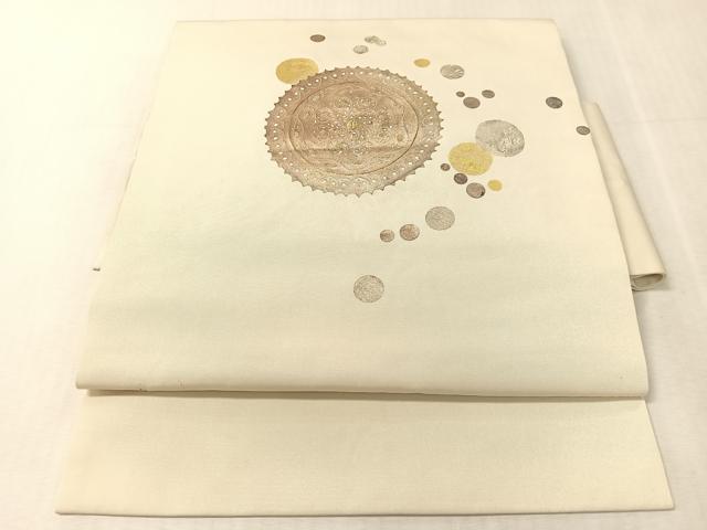 平和屋着物●塩瀬 つけ帯 刺繍 吉祥丸文 金銀彩 正絹 逸品 CABK4479vp