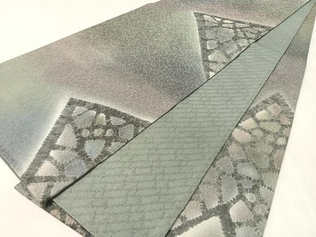 平和屋着物●両面 六通柄袋帯 絞り 切嵌文様 銀通し地 さが美扱い 正絹 逸品 CABK4484vp