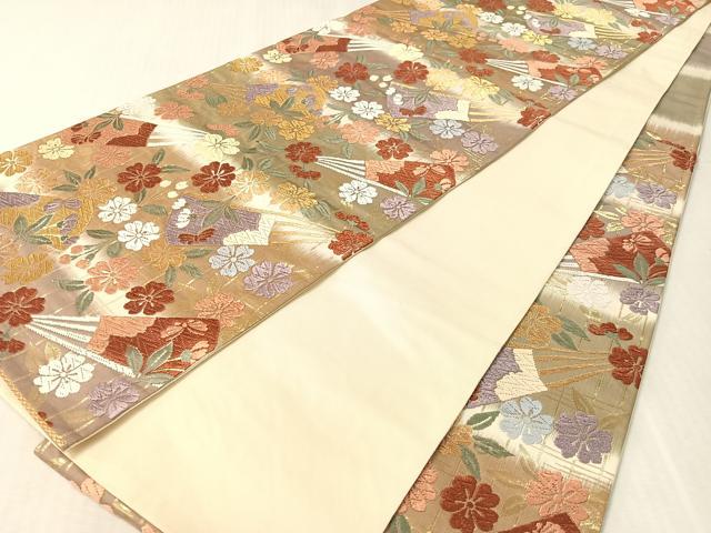 平和屋着物●六通柄袋帯 唐織 扇面枝垂れ桜 金糸 正絹 逸品 CABK4486vp