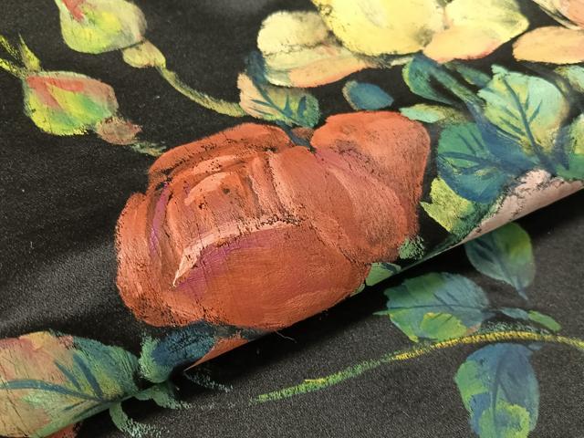 平和屋着物●アンティーク 大正ロマン 九寸名古屋帯 手描き バラ 黒地 正絹 逸品 CABK4489vp