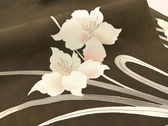 平和屋着物●塩瀬 九寸名古屋帯 草花文 金彩 正絹 逸品 CABK4490vp