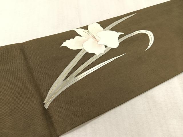 平和屋着物●塩瀬 九寸名古屋帯 草花文 金彩 正絹 逸品 CABK4490vp