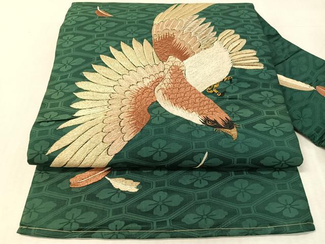 平和屋着物●アンティーク 大正ロマン 九寸名古屋帯 総手刺繍 飛鳥文 金糸 正絹 逸品 CABK4491vp