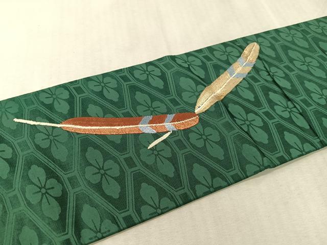 平和屋着物●アンティーク 大正ロマン 九寸名古屋帯 総手刺繍 飛鳥文 金糸 正絹 逸品 CABK4491vp