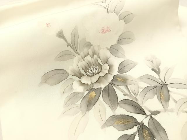 平和屋着物●塩瀬 九寸名古屋帯 手描き 枝花文 金彩 正絹 逸品 CABK4495vp