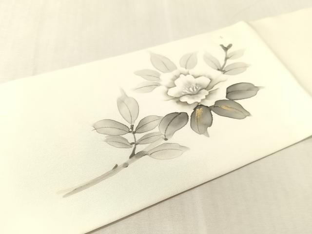 平和屋着物●塩瀬 九寸名古屋帯 手描き 枝花文 金彩 正絹 逸品 CABK4495vp