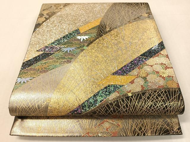平和屋着物●玉虫螺鈿 加藤信和 六通柄袋帯 草花吉祥文 引箔 正絹 逸品 CABK4505vp