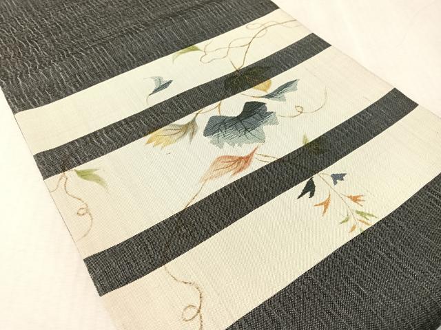 平和屋着物●太鼓柄袋帯 紬地 横段蔦の葉文 正絹 逸品 CABK4506vp