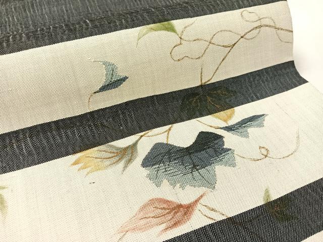 平和屋着物●太鼓柄袋帯 紬地 横段蔦の葉文 正絹 逸品 CABK4506vp