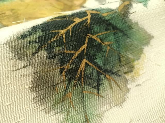 平和屋着物●九寸開き名古屋帯 手描き 髭紬 成り物 金彩 正絹 逸品 CABK4512vp