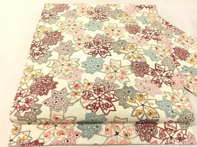 平和屋着物●九寸名古屋帯 型染め 舞桜 正絹 逸品 CABK4515vp