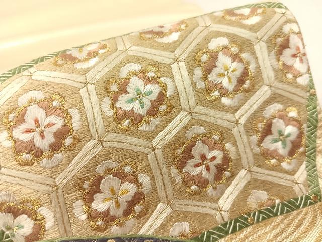 平和屋着物●中国三大刺繍 蘇州刺繍 雲娥導 総刺繍 太鼓柄袋帯 地紙花鳥文 金糸 正絹 逸品 CABK4525vp