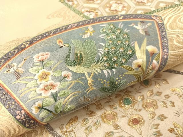 平和屋着物●中国三大刺繍 蘇州刺繍 雲娥導 総刺繍 太鼓柄袋帯 地紙花鳥文 金糸 正絹 逸品 CABK4525vp