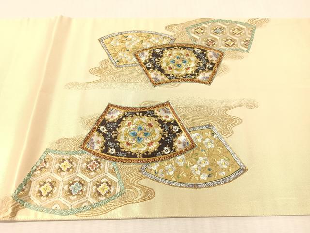 平和屋着物●中国三大刺繍 蘇州刺繍 雲娥導 総刺繍 太鼓柄袋帯 地紙花鳥文 金糸 正絹 逸品 CABK4525vp