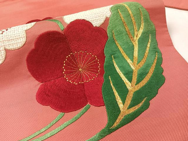 平和屋着物●アンティーク 大正ロマン 九寸名古屋帯 総手刺繍 駒刺繍 草花文 正絹 逸品 CABK4528vp
