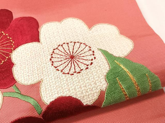 平和屋着物●アンティーク 大正ロマン 九寸名古屋帯 総手刺繍 駒刺繍 草花文 正絹 逸品 CABK4528vp