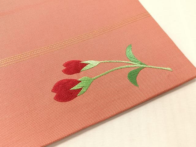 平和屋着物●アンティーク 大正ロマン 九寸名古屋帯 総手刺繍 駒刺繍 草花文 正絹 逸品 CABK4528vp