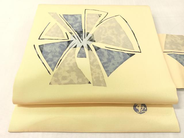 平和屋着物●塩瀬 九寸名古屋帯 作家物 ろうけつ染 抽象文様 銀彩 正絹 逸品 CABK4532vp