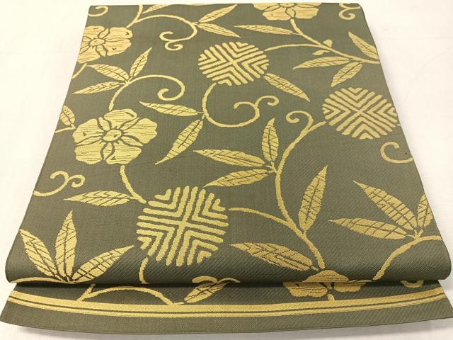 平和屋着物●六通柄 本袋帯 笹蔓花文 正絹 逸品 CABK4538vp
