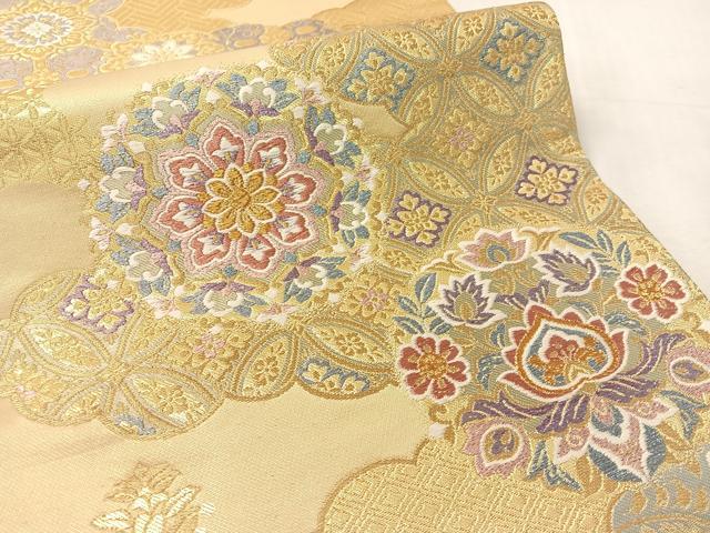 平和屋着物●六通柄袋帯 唐織 雲取り正倉院花文 金糸 正絹 逸品 CABK4540vp