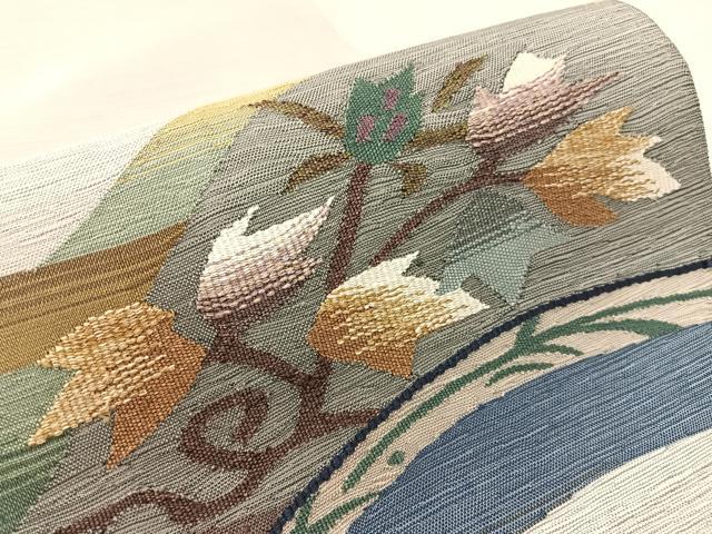 平和屋着物●両面 六通柄袋帯 すくい織 唐草文 正絹 逸品 CABK4542vp