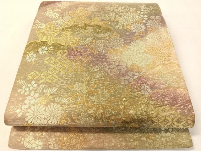 平和屋着物●全通柄袋帯 草花文 金銀糸 正絹 逸品 未使用 CABK4543vp
