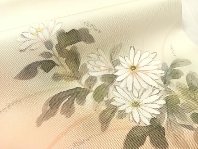 平和屋着物●塩瀬 九寸開き名古屋帯 作家物 手描き 菊花文 金銀彩 正絹 逸品 CABK4546vp