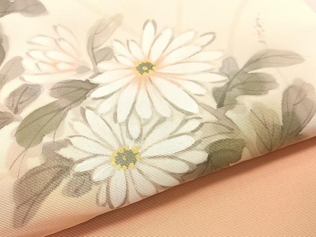 平和屋着物●塩瀬 九寸開き名古屋帯 作家物 手描き 菊花文 金銀彩 正絹 逸品 CABK4546vp