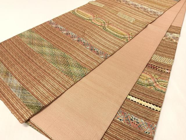 平和屋着物●六通柄袋帯 リボン織 横段文 金糸 正絹 逸品 CABK4553vp