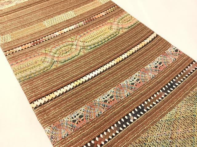 平和屋着物●六通柄袋帯 リボン織 横段文 金糸 正絹 逸品 CABK4553vp