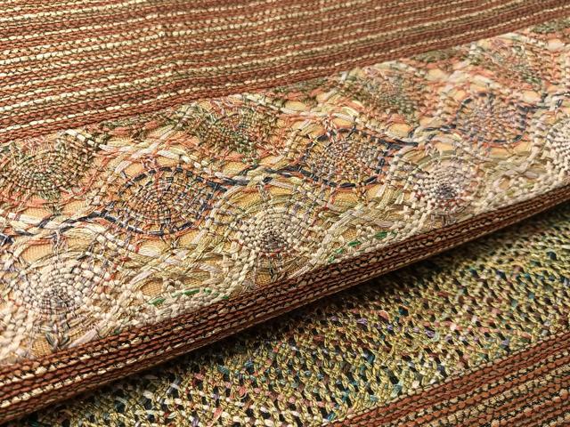 平和屋着物●六通柄袋帯 リボン織 横段文 金糸 正絹 逸品 CABK4553vp