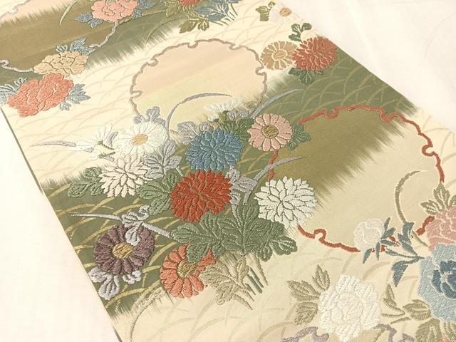 平和屋着物●六通柄袋帯 唐織 雪輪花文 金糸 正絹 逸品 CABK4559vp