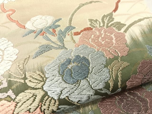 平和屋着物●六通柄袋帯 唐織 雪輪花文 金糸 正絹 逸品 CABK4559vp