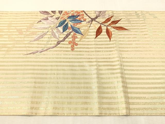 平和屋着物●アンティーク 大正ロマン 丸帯 総手刺繍 休み鳥 金糸 引き抜き帯 正絹 逸品 CABK4567vp