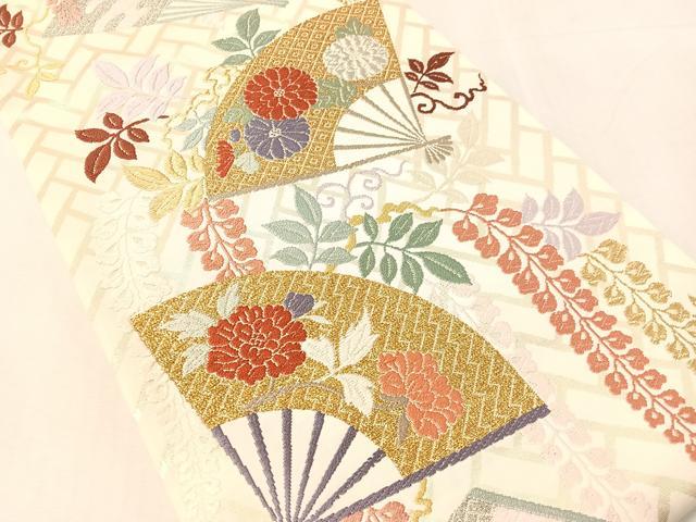 平和屋着物●六通柄袋帯 唐織 能装扇面藤花文 金銀糸 正絹 逸品 CABK4578vp