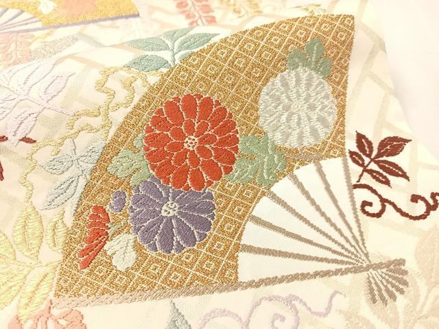 平和屋着物●六通柄袋帯 唐織 能装扇面藤花文 金銀糸 正絹 逸品 CABK4578vp