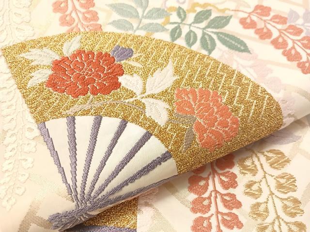 平和屋着物●六通柄袋帯 唐織 能装扇面藤花文 金銀糸 正絹 逸品 CABK4578vp