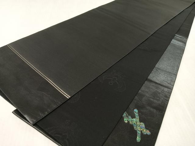 平和屋着物●螺鈿工芸作家 佐野正喜 太鼓柄袋帯 幸 黒地 正絹 逸品 CABK4590vp