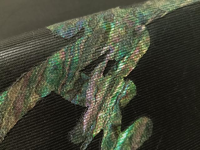 平和屋着物●螺鈿工芸作家 佐野正喜 太鼓柄袋帯 幸 黒地 正絹 逸品 CABK4590vp