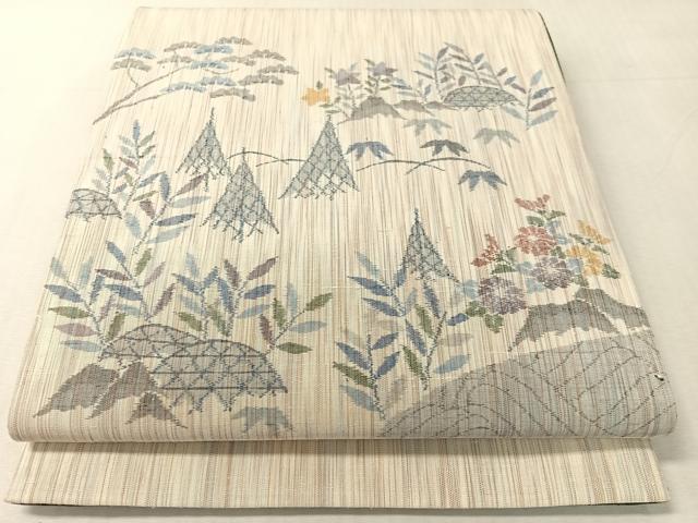 平和屋着物●本場結城玉紬地 結織苑 両面 全通柄袋帯 流水籬花文 証紙付き 正絹 逸品 CABK4603vp