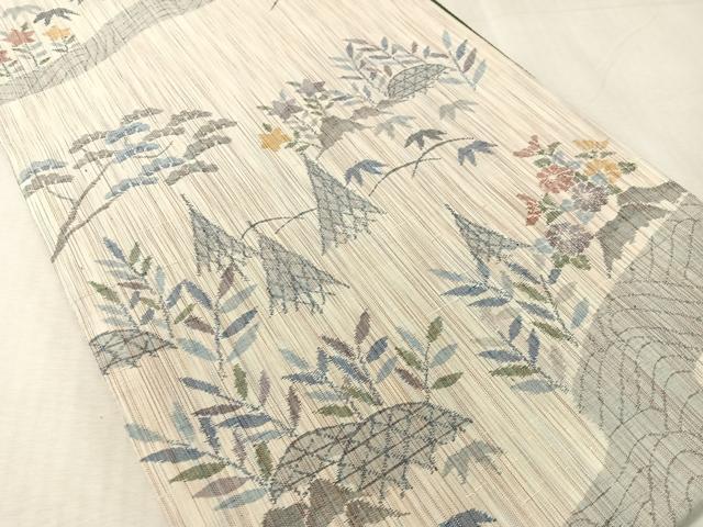 平和屋着物●本場結城玉紬地 結織苑 両面 全通柄袋帯 流水籬花文 証紙付き 正絹 逸品 CABK4603vp