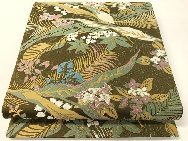 平和屋着物●二代目清次郎 手描き 六通柄袋帯 草花文 正絹 逸品 未使用 CABK4604vp