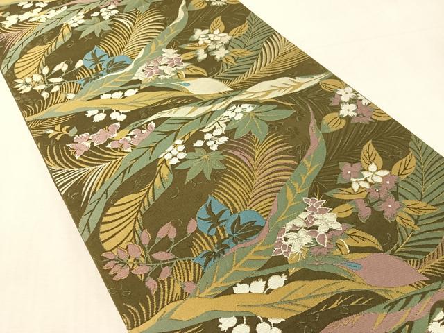 平和屋着物●二代目清次郎 手描き 六通柄袋帯 草花文 正絹 逸品 未使用 CABK4604vp