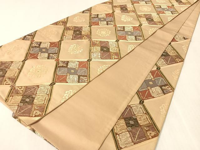 平和屋着物●六通柄袋帯 唐織 菱花文 金糸 正絹 逸品 CABK4616vp
