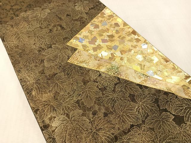 平和屋着物●金彩友禅作家 金彩の魔術師 堀省平 金煌織 太鼓柄袋帯 色紙重ね葡萄文 引箔 正絹 逸品 CABK4617vp