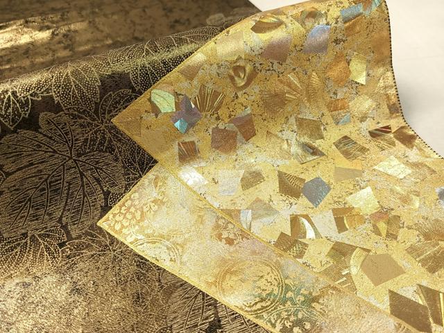 平和屋着物●金彩友禅作家 金彩の魔術師 堀省平 金煌織 太鼓柄袋帯 色紙重ね葡萄文 引箔 正絹 逸品 CABK4617vp