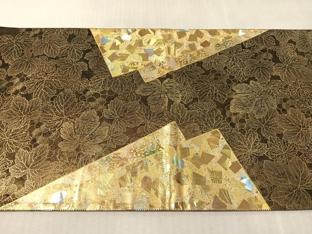 平和屋着物●金彩友禅作家 金彩の魔術師 堀省平 金煌織 太鼓柄袋帯 色紙重ね葡萄文 引箔 正絹 逸品 CABK4617vp